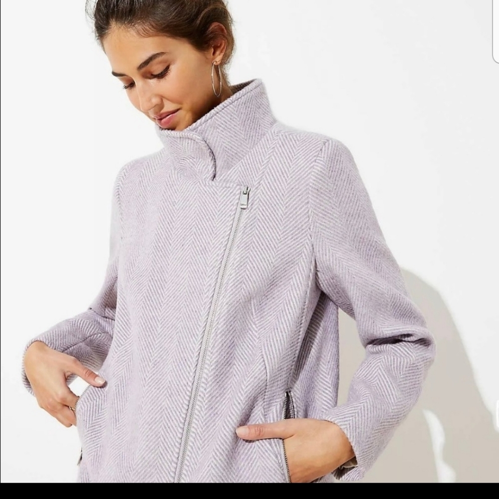 NWT LOFT Purple Herringbone  long moto coat